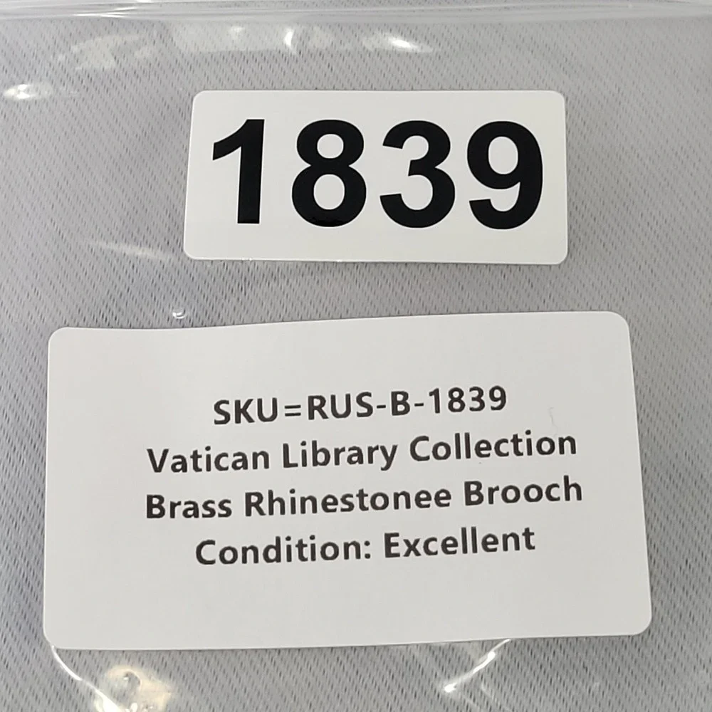 Vatican Library Collection Brass Brooch Rhinestone Cross Four Evangelists Pin